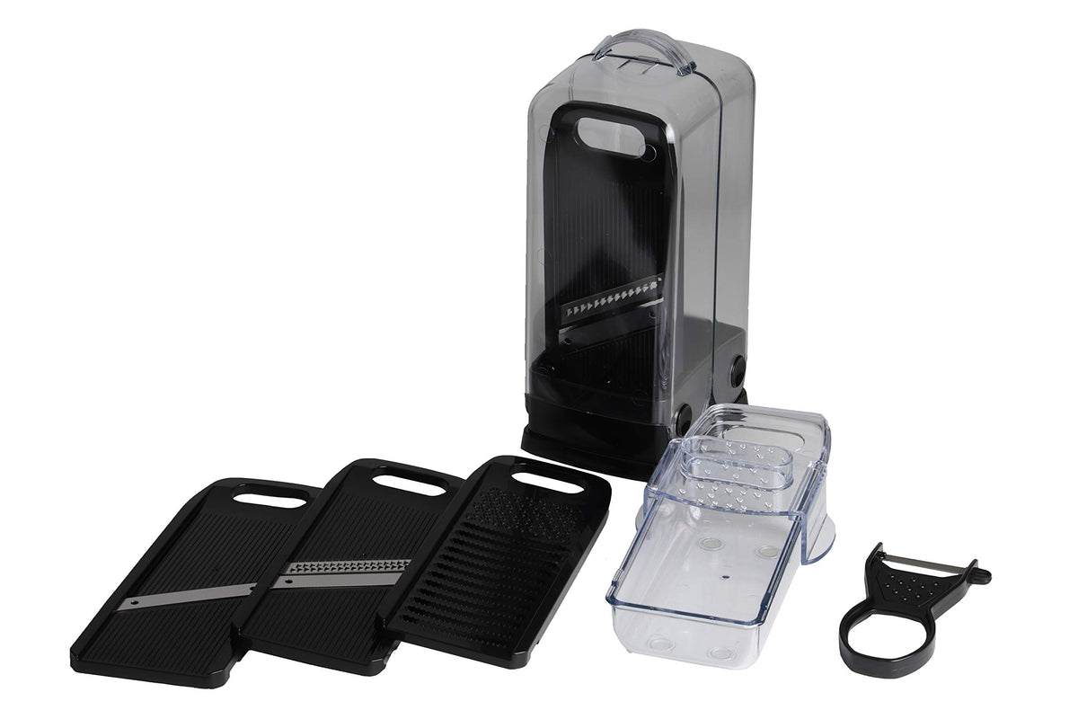 BLKP AZ-5088 Pearl Metal 5-in-1 Vertical Vegetable Cooker, Grater, Slicing, Julienne, Peeler, Limited Edition, Black