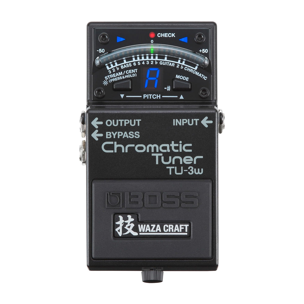 BOSS TU-3W Waza Craft Compact Chromatic Tuner | Enhanced with Waza Innovation & Craftsmanship | Superior Tuning for Guitar and Bass | 21-Segment Blue LED Meter | Accu-Pitch Sign Function