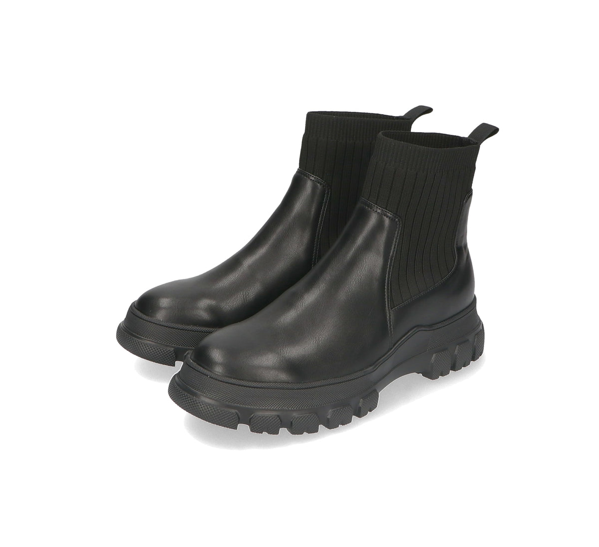 Oriental Traffic 21428 Women's Short Boots, Knit Boots, Track Sole, Thick Sole, Round Toe, Easy to Wear, Easy to Walk, Large Size, Small Size, Light, Black (23AW), 22.0~22.5 cm