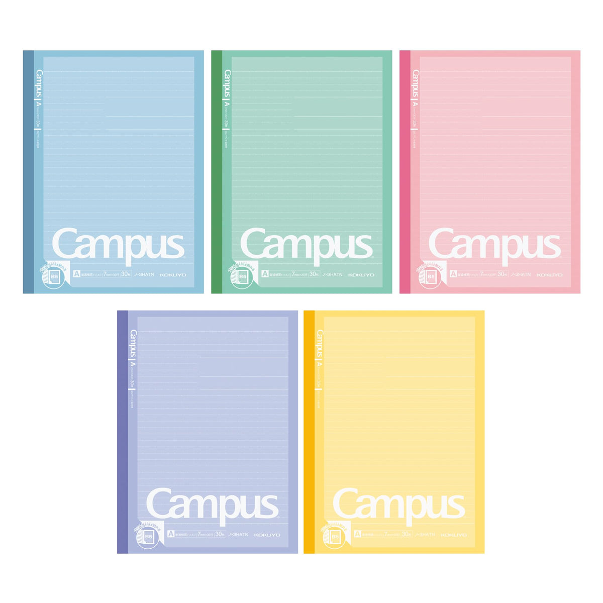 Kokuyo Note-3HATX5 Notebooks, Campus Notebook, For Printing, B5 Nobi, Dotted A-Ruled, 5 Color Pack,