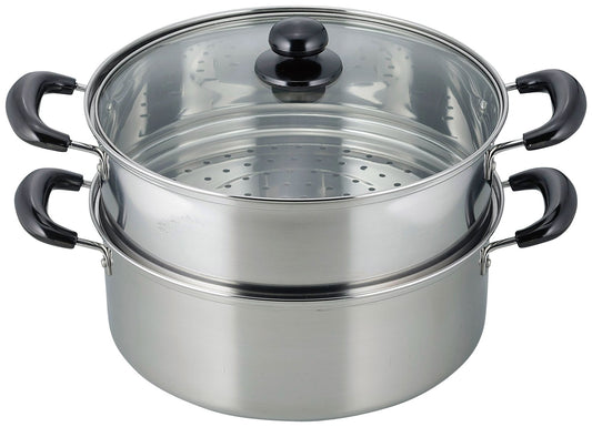 Wahei Freiz VR-8182 2-Tier Steamer, Vence, 10.2 inches (26 cm), Glass Lid Included, Induction Compatible, Stainless Steel