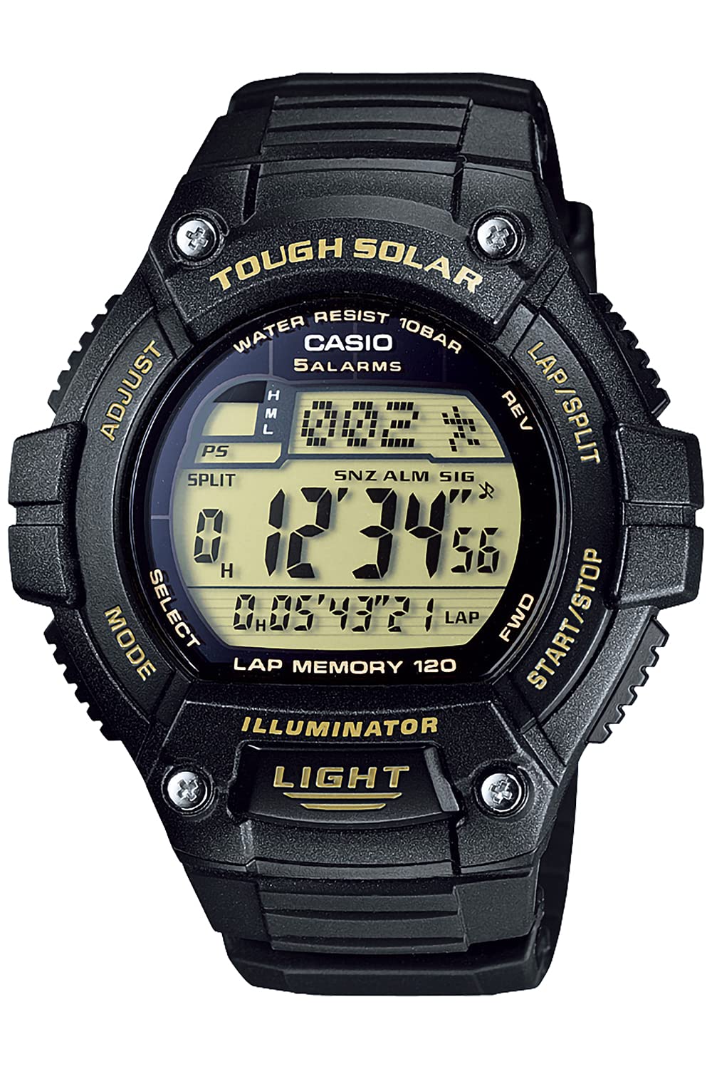 Casio W-S220 Watch, Casio Collection, Black/Gold, 1個 Model