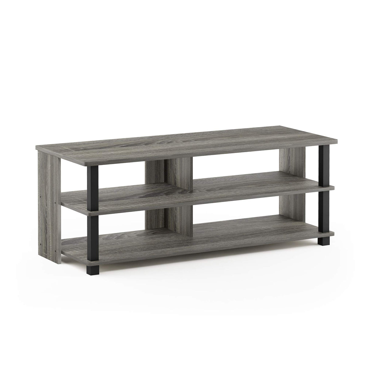 Furinno Sully 3-Tier Stand for TV Up to 48 Inch, French Oak Grey/Black