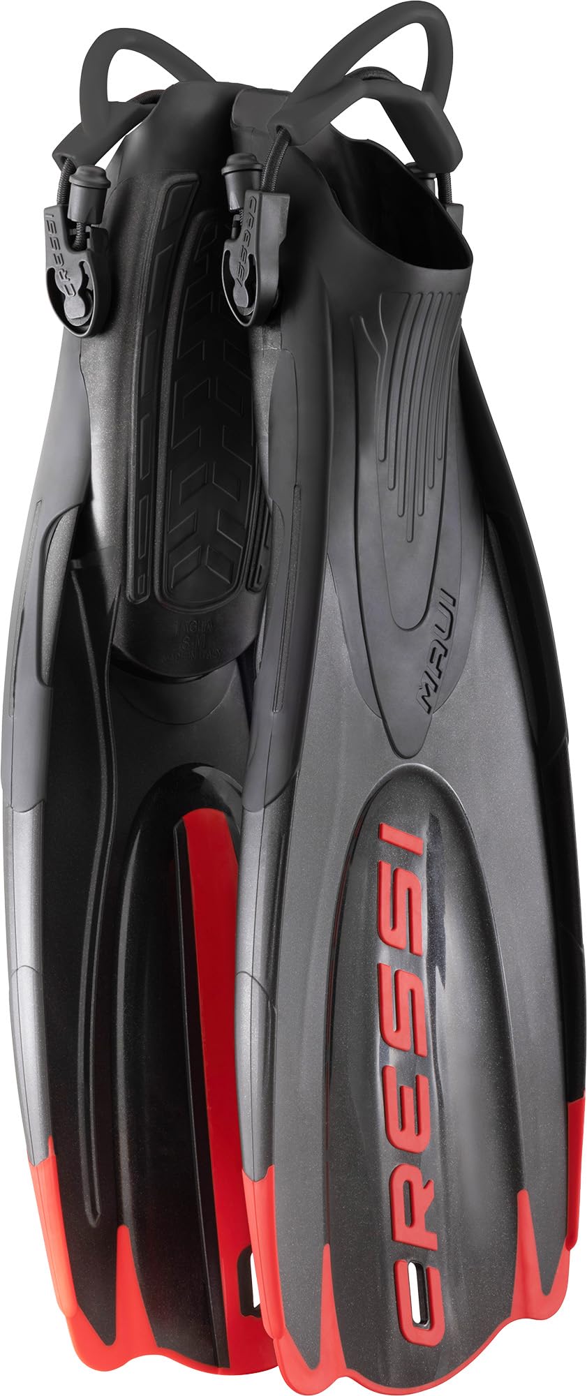 Cressi Maui Short Adjustable Open Heel Fins, Black/Red, L/XL