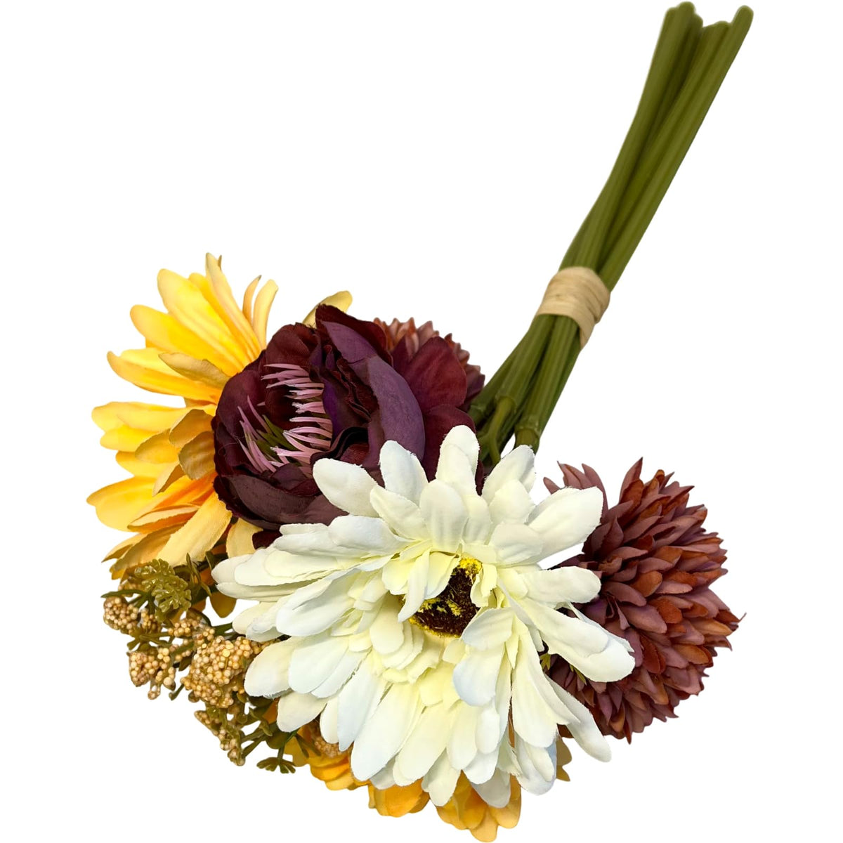 Q-FLA 839016 Artificial Flowers, Artificial Flowers, Antique Gerbera Bouquet, Orange/Wine, Arrangement, Flower Materials, Handmade