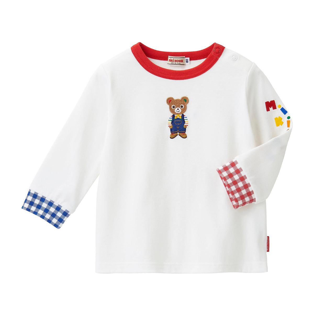 Miki House 10-5246-497 T-shirt, Long Sleeve, Bear, Made in Japan, For Boys, Girls, Baby, Kids, Children's Clothing, white, 6-12 Months