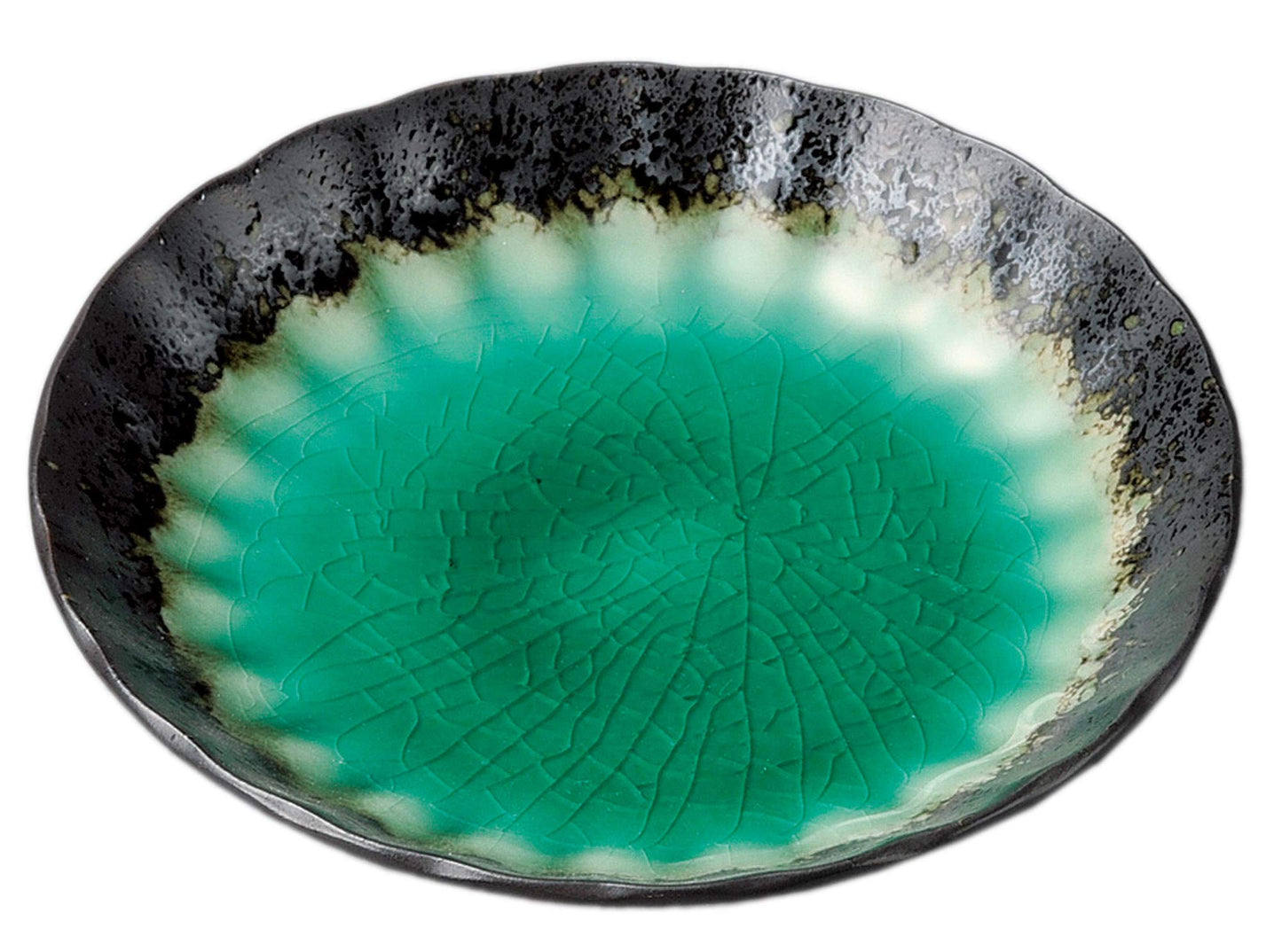 美濃焼 Mino Ware 31957234 Small Plate, Commercial Use, Made in Japan, 4.8 x 1.0 inches (12.2 x 2.5 cm), 3.5 Plates, Deep Sea Green Chrysanthemum Shape, 3.5 Plates