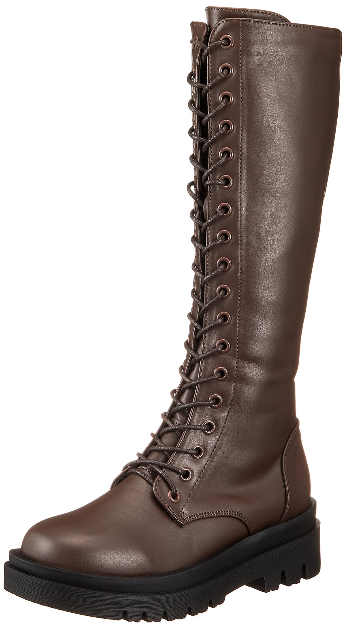 Liberty Doll 9090 Women's Boots, Long Boots, Lace-up Shoes, Thick Sole, 2.0 inches (5 cm) Sole, Long Length, brown, PU, 22.5 cm 2E