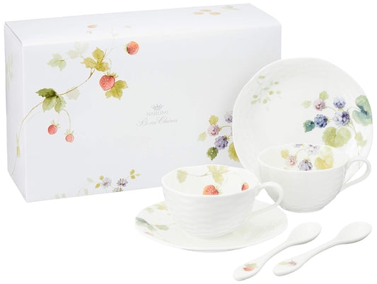 Narumi 96011-23132P Lucy Garden Cup and Saucer Set, 7.5 fl oz (210 cc), Set of 2, Spoon Included, Tea, Coffee, Multi-purpose, Microwave Warming, Dishwasher Safe