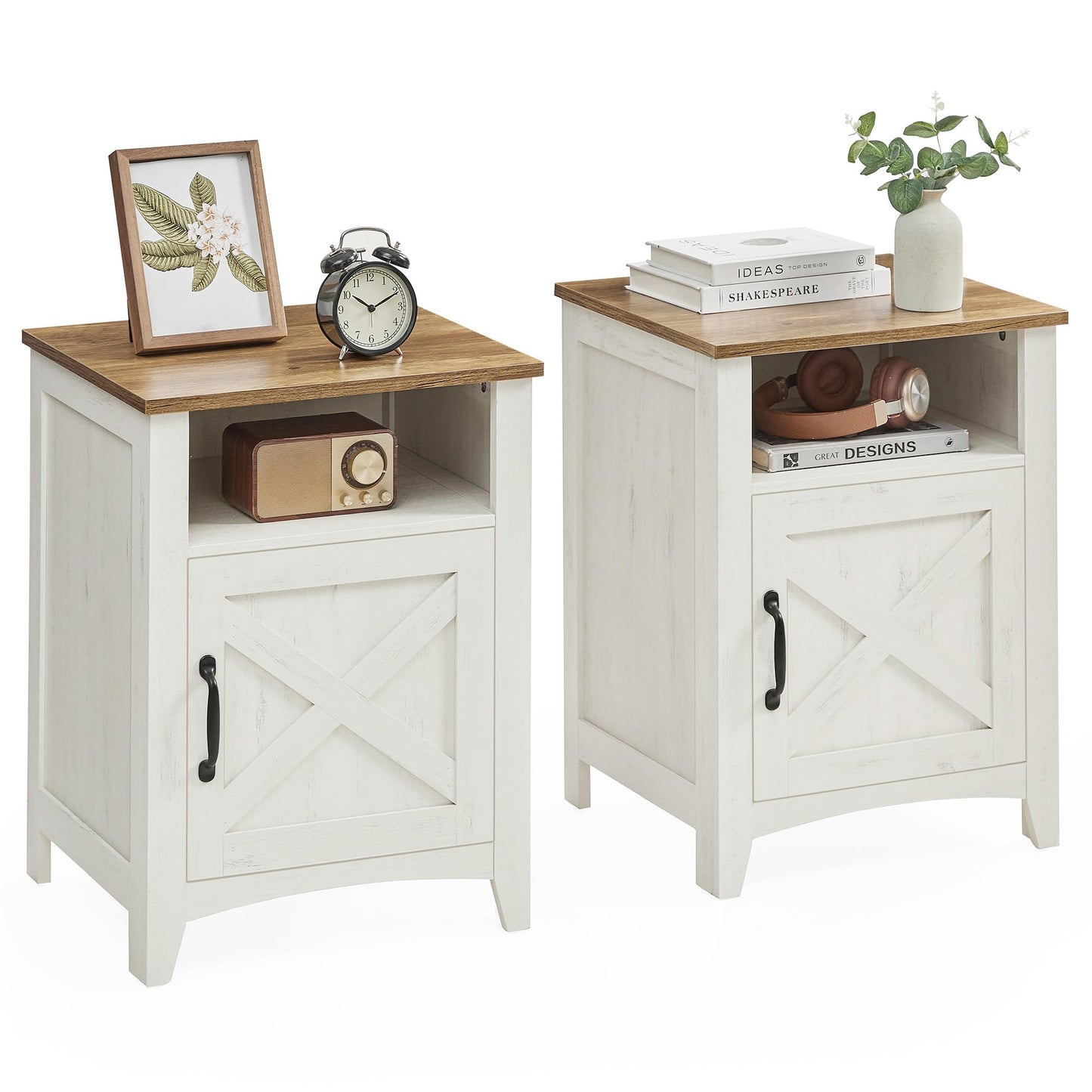 VASAGLE Nightstand Farmhouse Barn Door Bedside Table with Storage