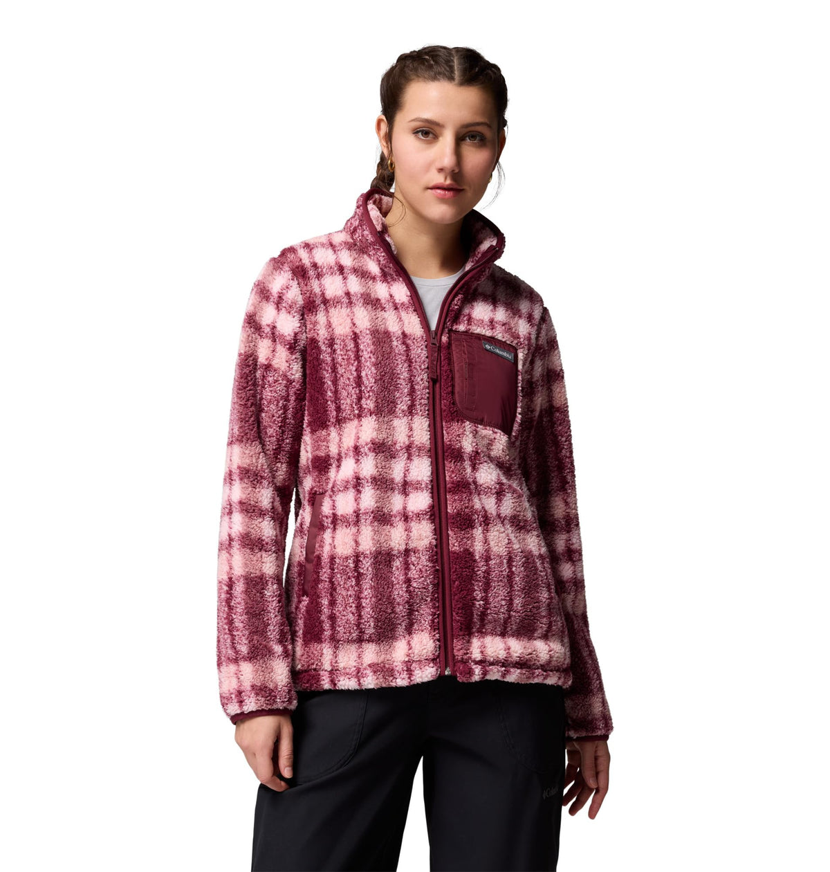 Columbia Womens West Bend Print Full Zip II, Rich Wine Herringplaid, 3X