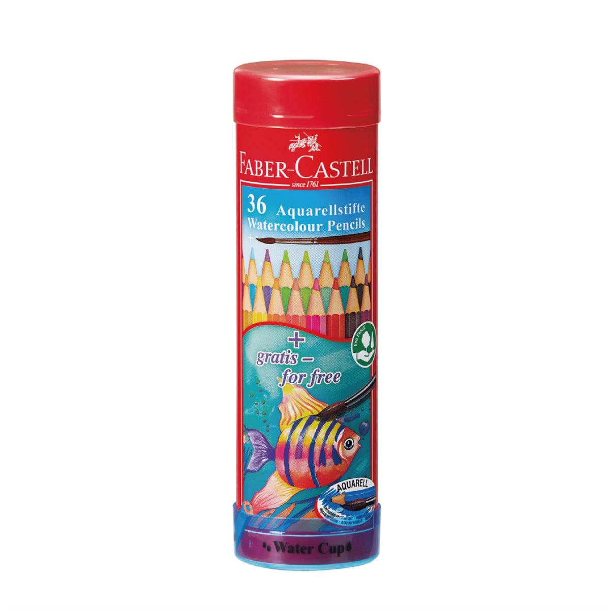 Faber Castell TFC-115936 Watercolor Pencils, Round Tin, Set of 36 Colors