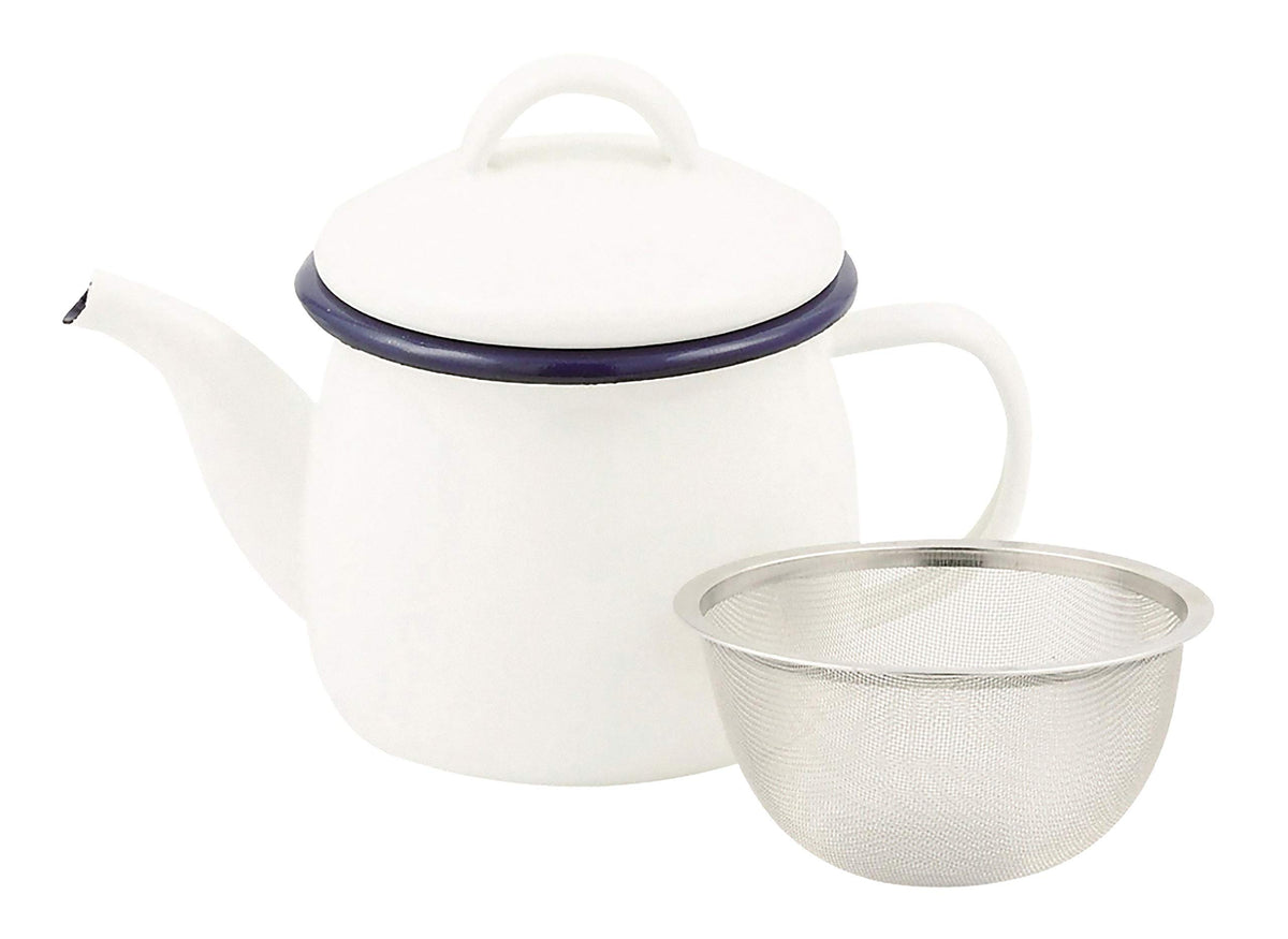 Pearl Metal HB-4414 Teapot, White, 18.9 fl oz (580 ml), Enameled Tea Strainer, Perfect Size