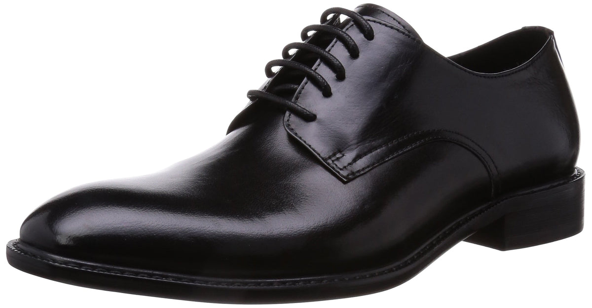 LUCIUS] Leather Men's Oxford Lace-up Round Toe Dress Shoes Plain Toe Black,42 EU (US Men's 9-9.5 M)