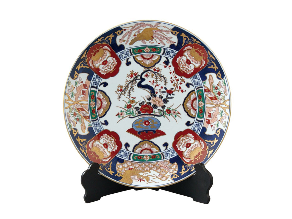 Yamashita Crafts 45028690 Figurine, Dragon Flower Basket, Diameter 15.4 x Height 2.0 inches (39 x 5 cm), Arita Ware Size 13 Size, Plate, Wooden Box, Plate Stand Included