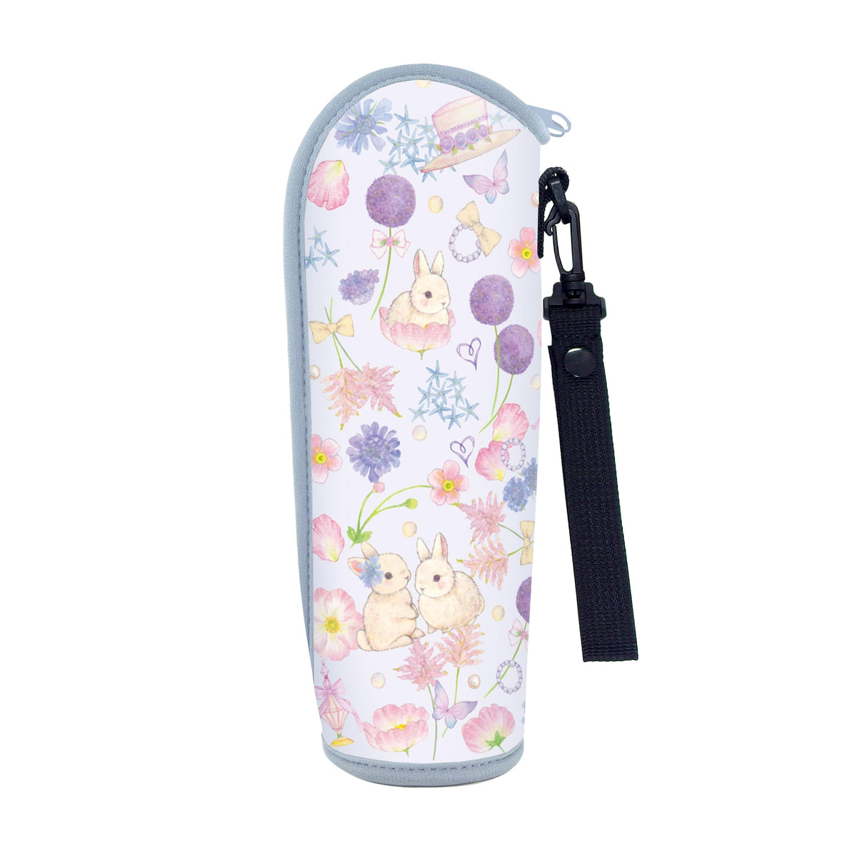 Takeimiki Soft Bottle Case [Rabbit and Flowers] Cute Botanical Rabbit Blue 233-102