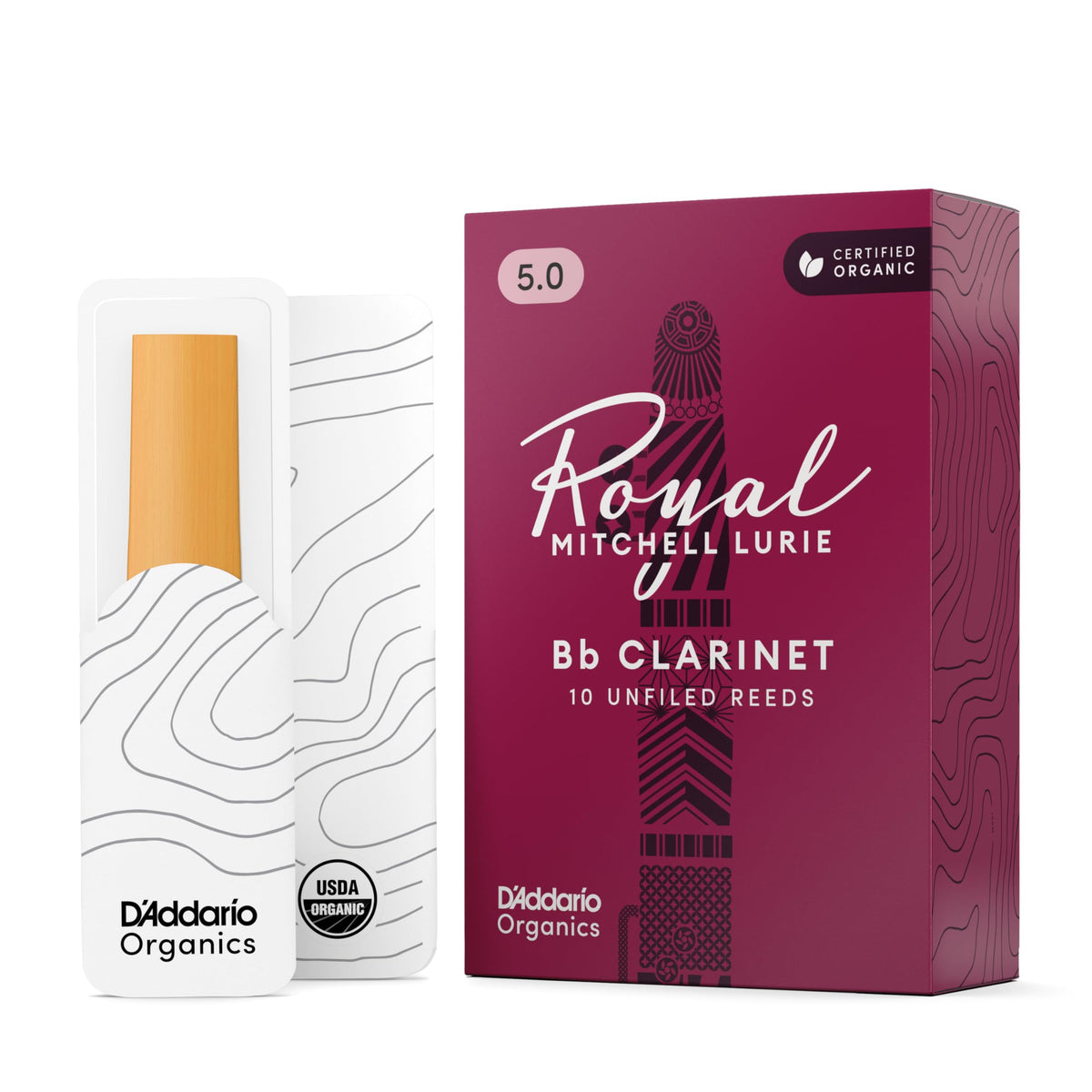 D'Addario Royal | Mitchell Lurie Organic Bb Clarinet Reeds, Strength 5.0, 10-pack