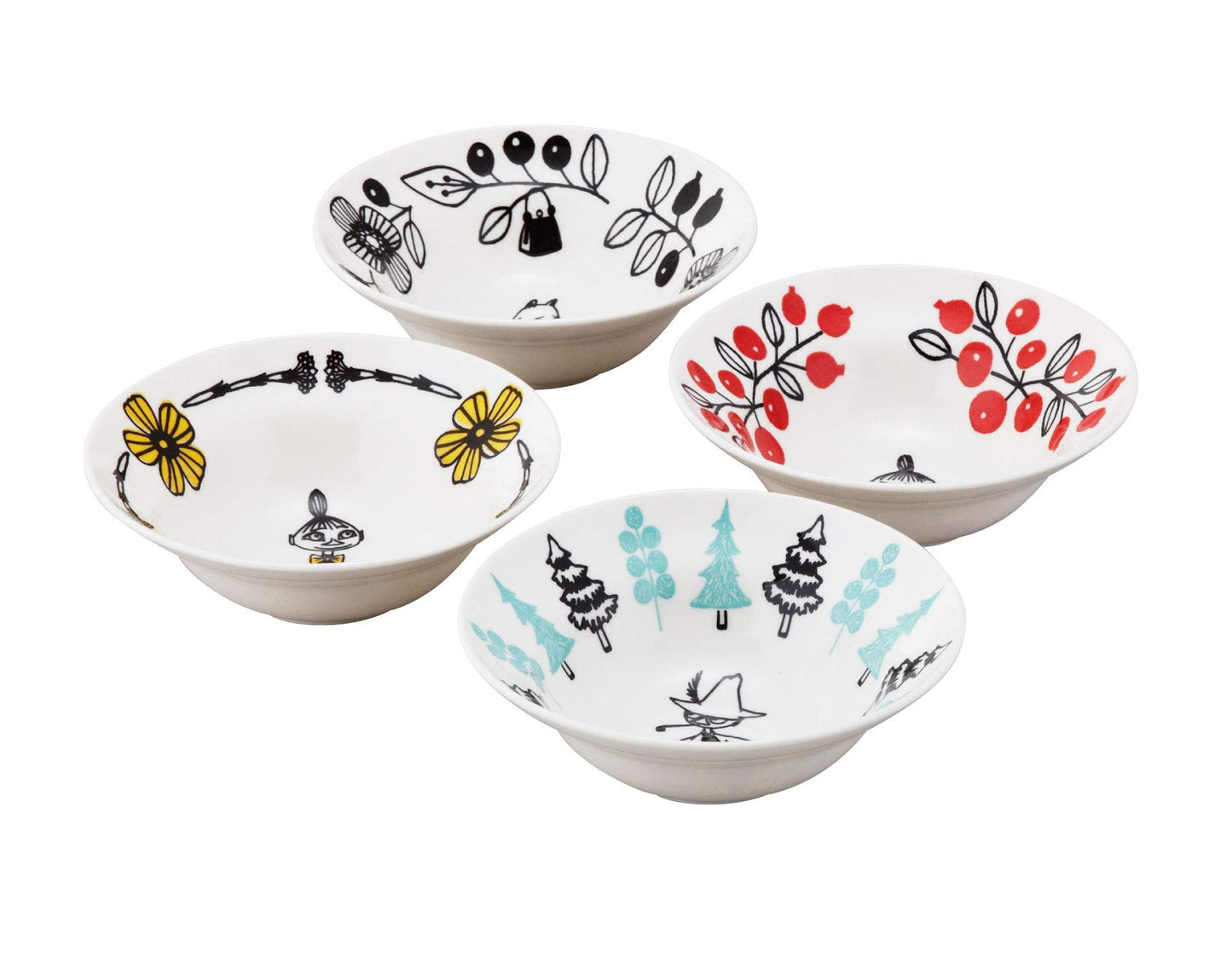 Yamaka Shoten Moomin Valley Bowl Set of 4 - Microwave and Dishwasher Safe - Scandinavian Tableware for Mother's Day, Wedding Gift - Made in Japan