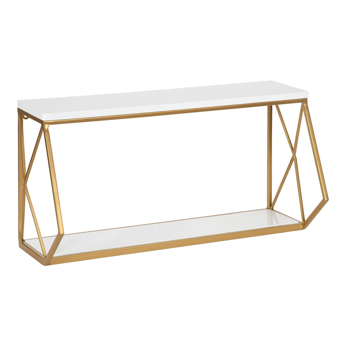 Kate and Laurel Brost Glam Wall Shelf, 21 x 8 x 11, White and Gold, Modern Geometric Floating Shelves for Wall