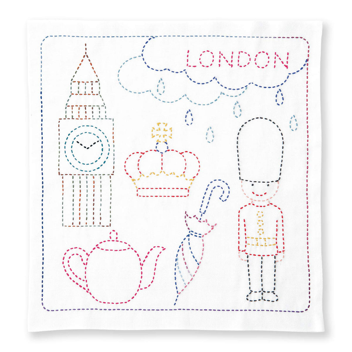 Olimpass Sashiko Kit Olimpass The World Travel Flower Dish Towel LONDON SK-389