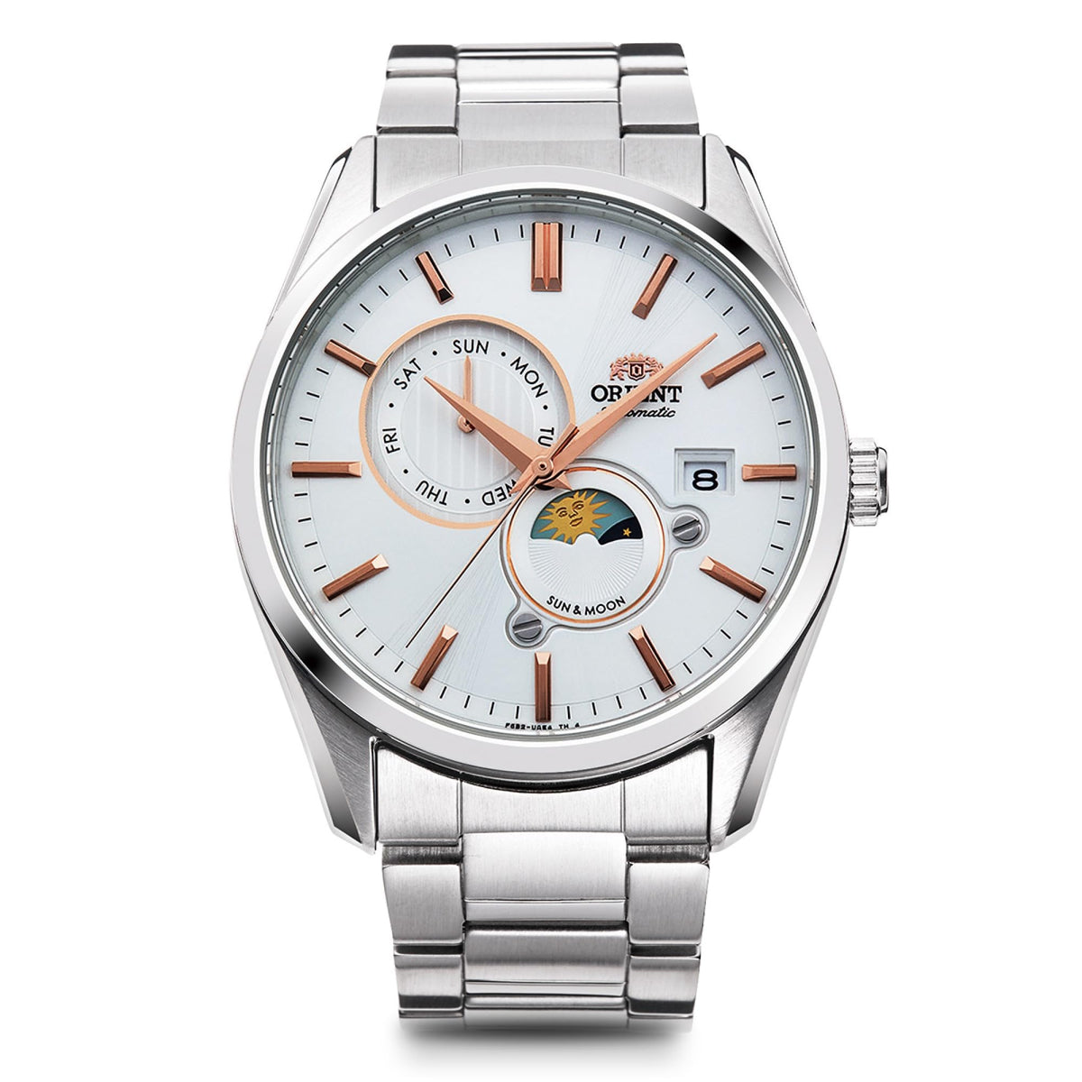 Orient Sun & Moon Automatic Watch, Mechanical, Automatic, Contemporary, Men's, White, Silver, White, Watch Sun & Moon, Automatic Winding, Hand Wind