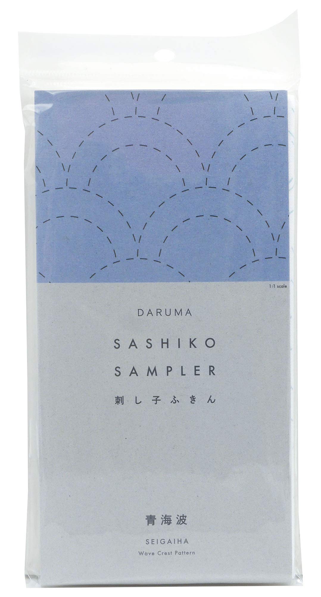 Yokota Daruma Sashiko Cloth Sashiko Fabric - Pre-Printed Sashiko Sampler - White with English Instruction Inside (White SEIGAIHA)