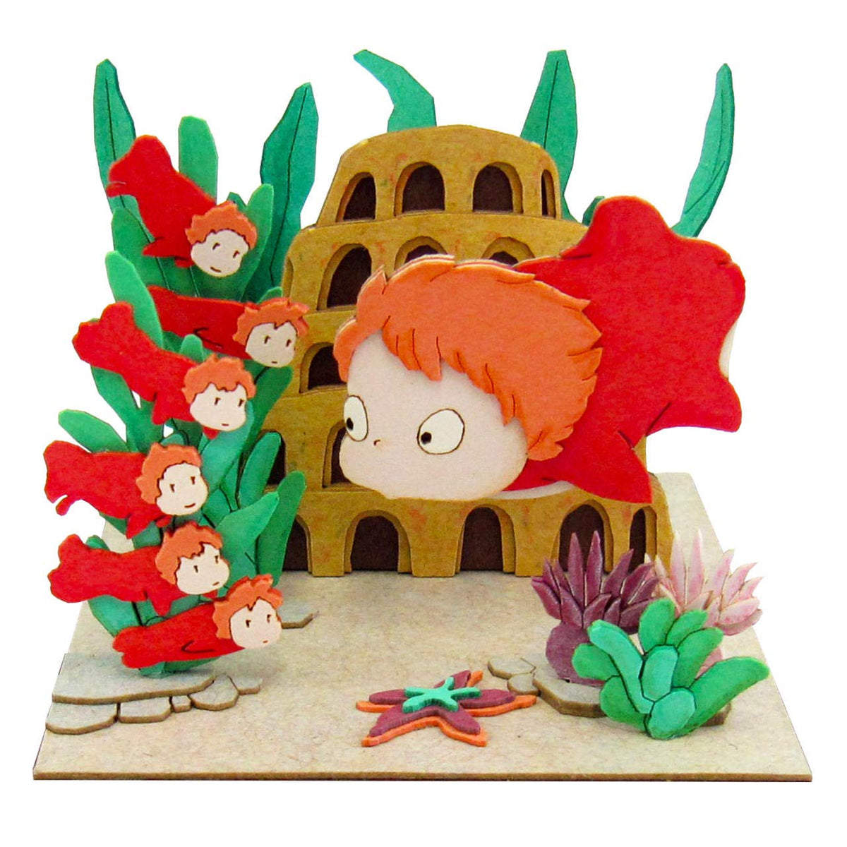Sankei MP07-37 Studio Ghibli Mini Ponyo on The Cliff, Ponyo and Sisters, Non-Scale Paper Craft