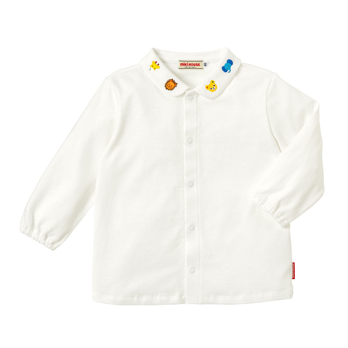 Miki House 10-5406-497 Blouse, Long Sleeve, Plain, Boys, Girls, Made in Japan, 100% Cotton, Baby Clothes, Children's Clothes,, white, 110