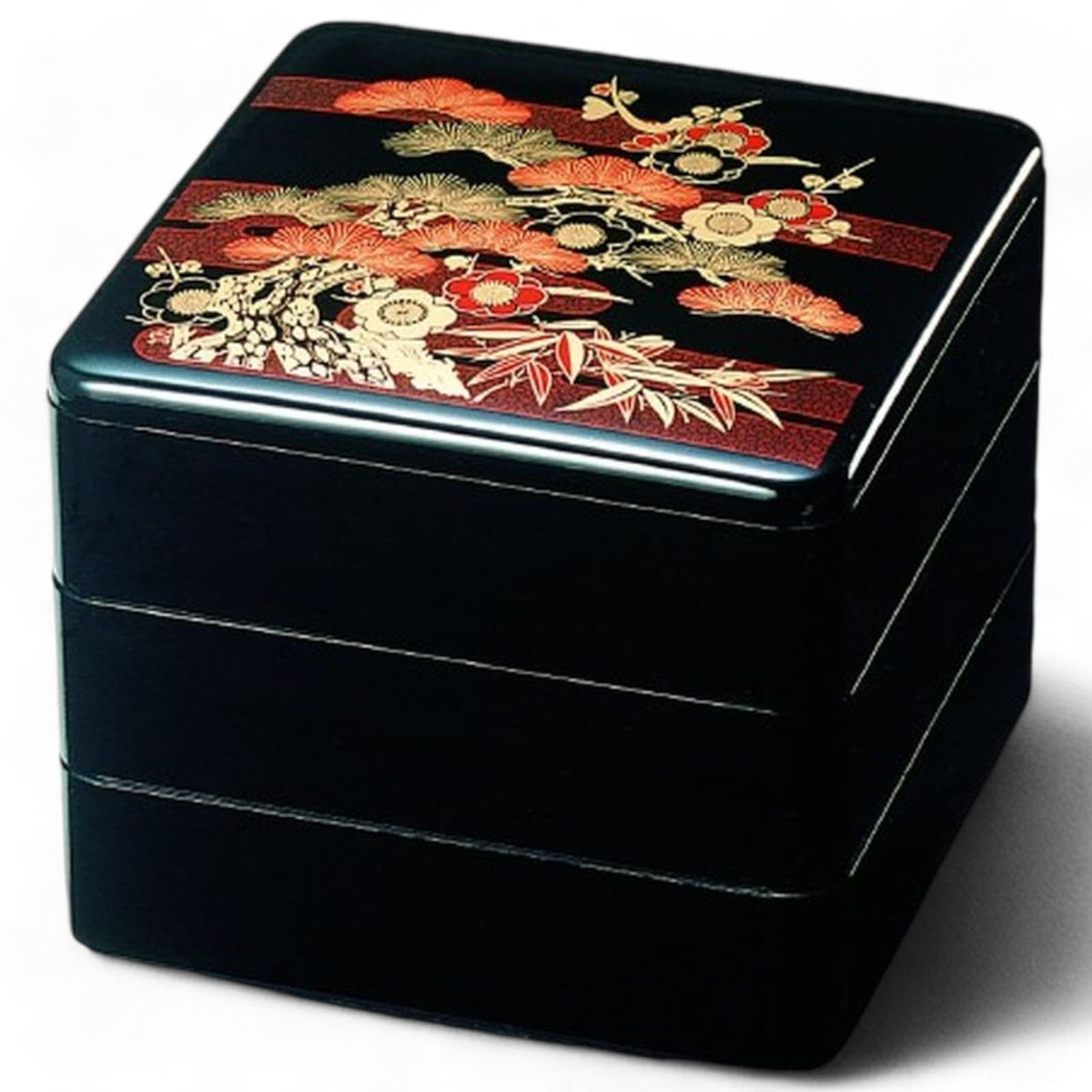 J-kitchens Heavy Box, 3 Tiers, 6 Inches, Black Pine Bamboo Plum, 7.1 x 7.1 x 6.4 inches (18.1 x 18.1 x 16.3 cm), Made in Japan