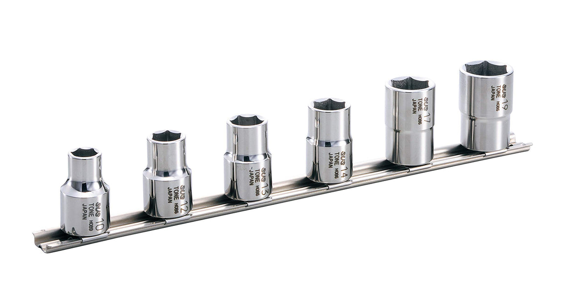 SHS406 TONE 1/2" Drive 6 Point Stainless Steel Socket Set w/Holder