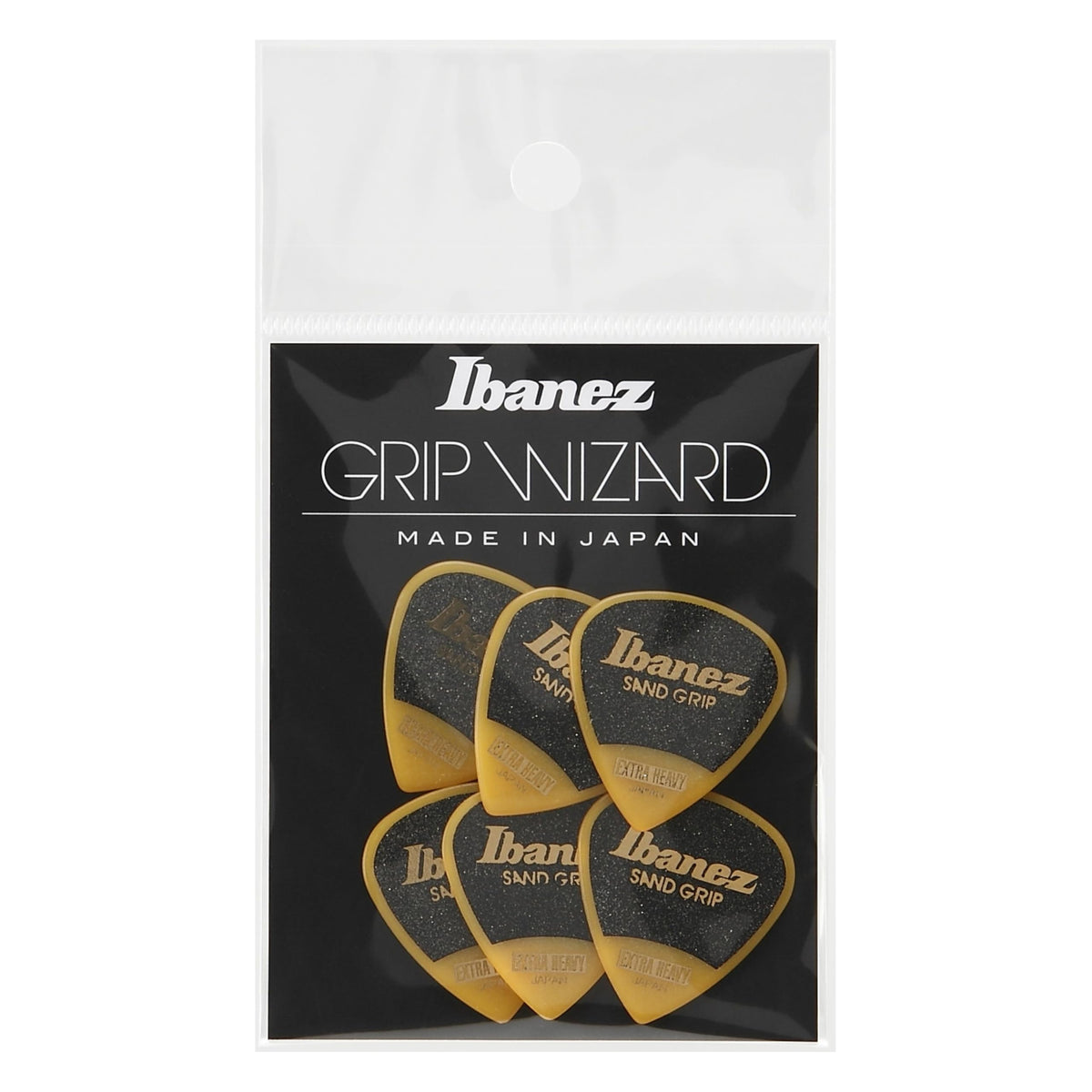 Ibanez PPA16XSGYE Grip Wizard Series, Sand Grip Picks 6 Pack 1.2mm, Yellow
