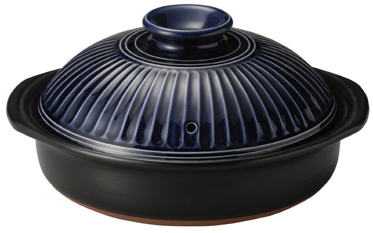 Ginpo Pottery Chrysanthemum Flower Earthenware Banko Ware (No. 8 / Lapis/For 2/3 People) "Next Generation Earthenpot That Will Decorate Your Table" Stylish Open Fire Ruri (Blue)