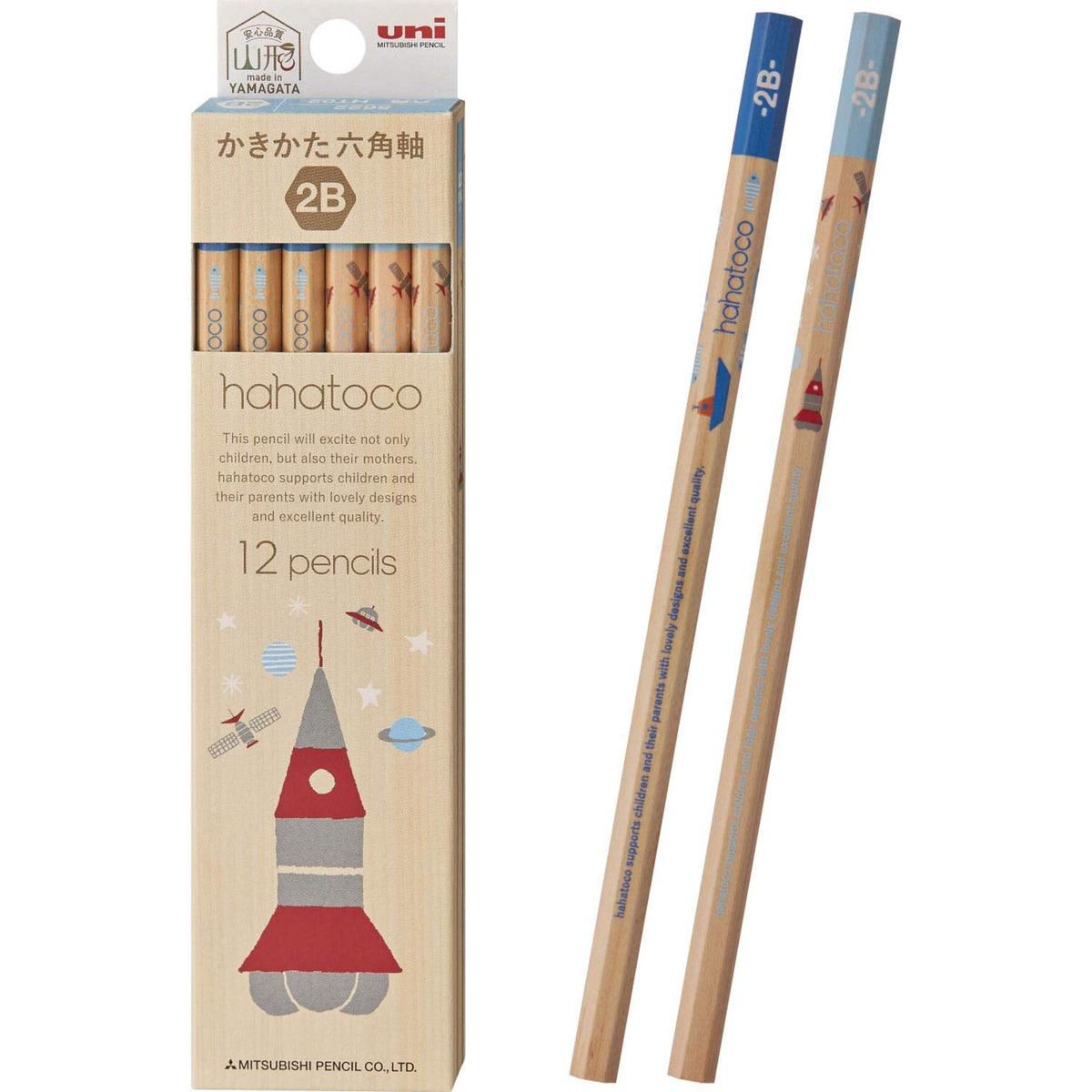 三菱鉛筆 Mitsubishi Pencil HT02 K56222B Hakata Pencils, Wooden Base, 2B, Space & Sea, 1 Dozen