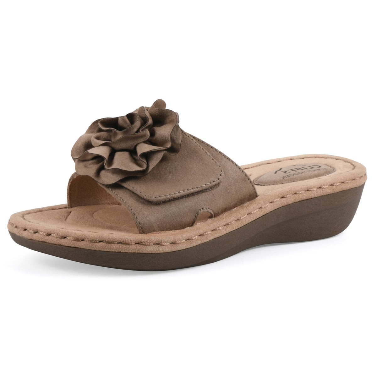 Cliffs by White Mountain Women's Cushioned Casmyn Floral Sandal, Mocha Fabric, 7.5 M
