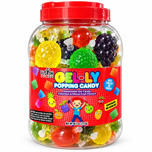 Fusion Select Jelly Fruit Snack Jelly Fruits Hit or Miss Candy Challenge - Fruit-Shaped Jelly- Assorted Flavors, Strawberry, Orange, Apple, Pineapple, Grape, Mango (1 Jar)
