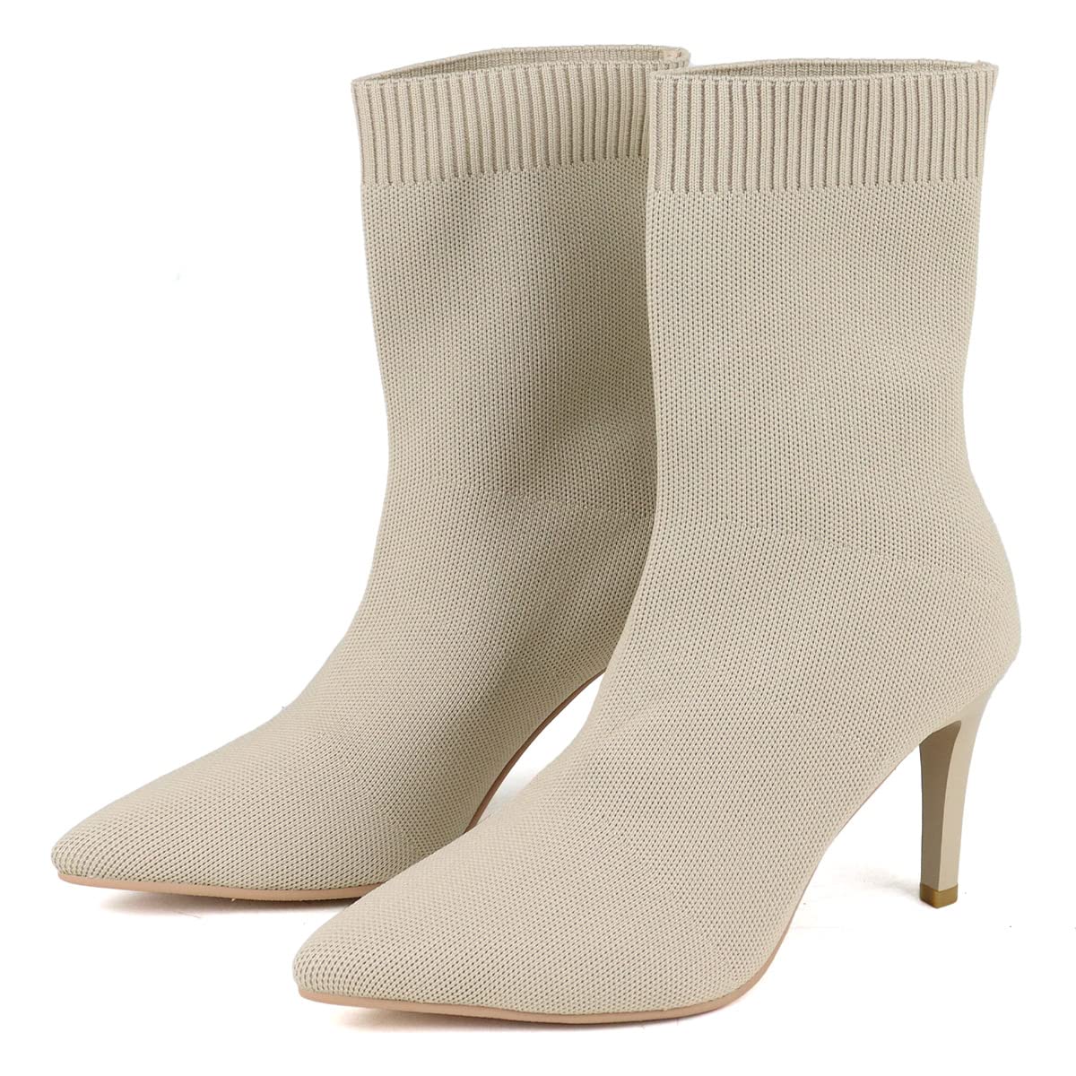 Liberty Doll 9095 Women's Heel Boots, Knit, Pin Heels, Feminine, grey beige, L 2E