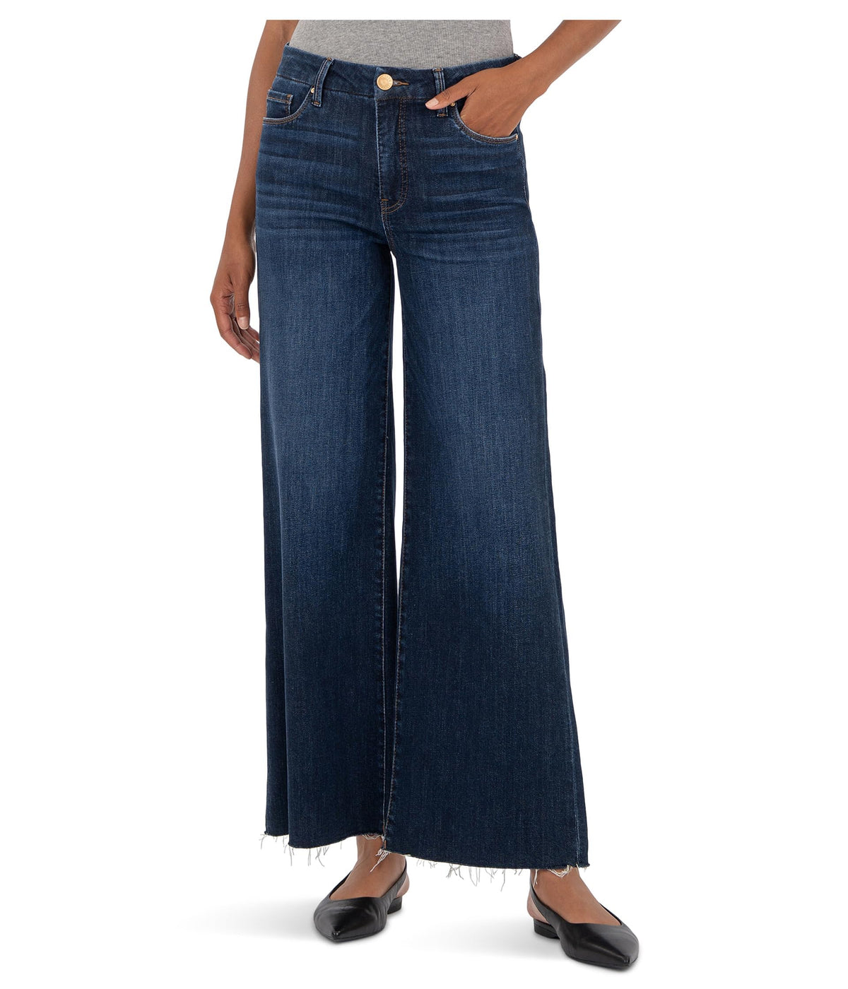 KUT from the Kloth Women's Meg High-Rise Fab Ab Wide Leg Raw Hem, Innoxious, Size: 10, Inseam: 27