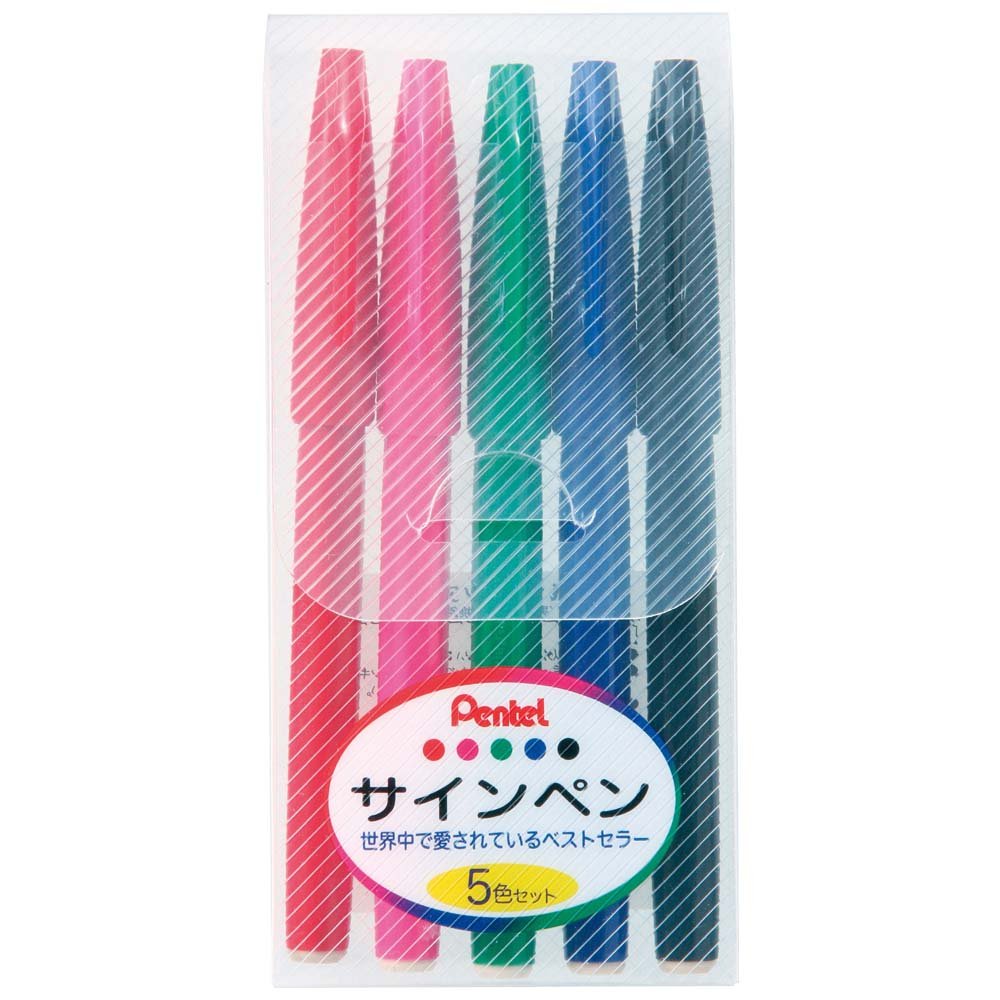 Pentel S520-5 Water Based Pen Set Sign Pen, Set of 5