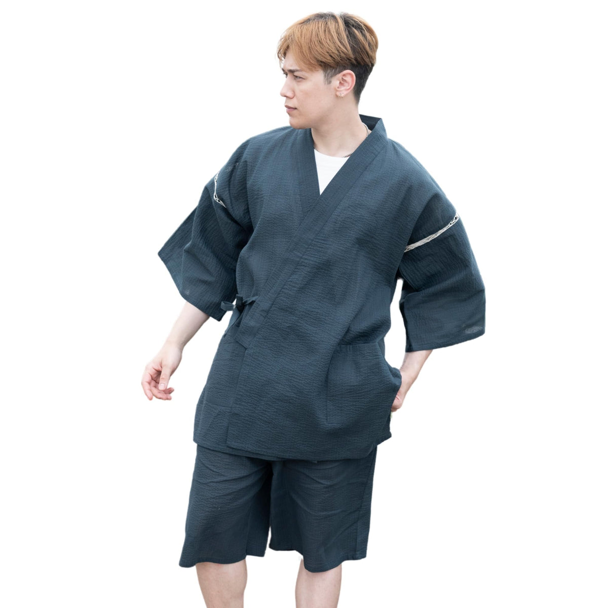 Edoten Men's Japan Kimono Jimbei SIJIRAORI 100% Cotton 705N XXL