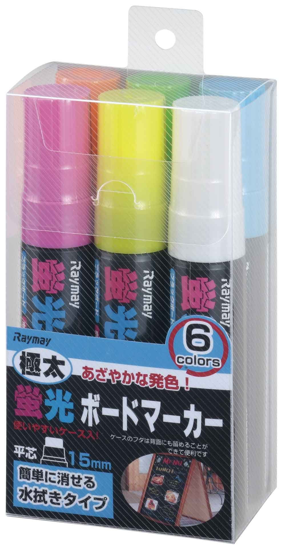 レイメイ藤井 Raymay Fujii LBM41 Chalkboard Whiteboard Board Markers, Fluorescent, Extra Thick, Set of 6
