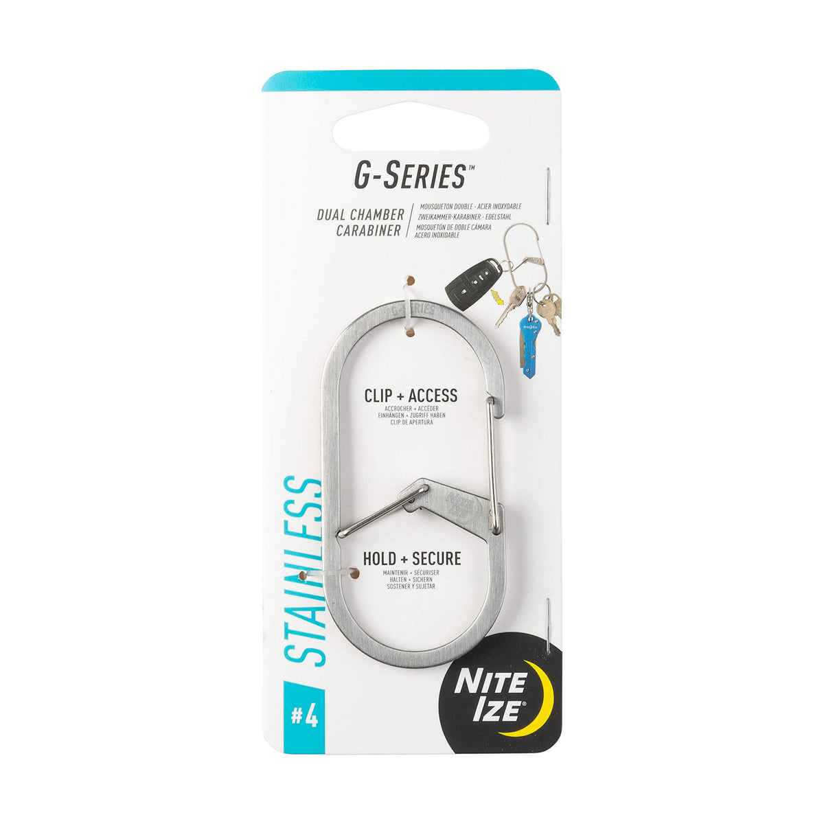 NITEIZE G Carabiner #4, Stainless Steel, Silver, Small
