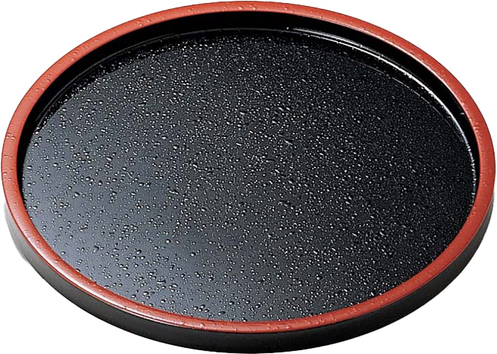 Fukui Craft DX Kaiseki Round Tray/Tray for Tabletop Non-Slip Treatment, Made in Japan, Black Tenshu, Tataki Scale 0