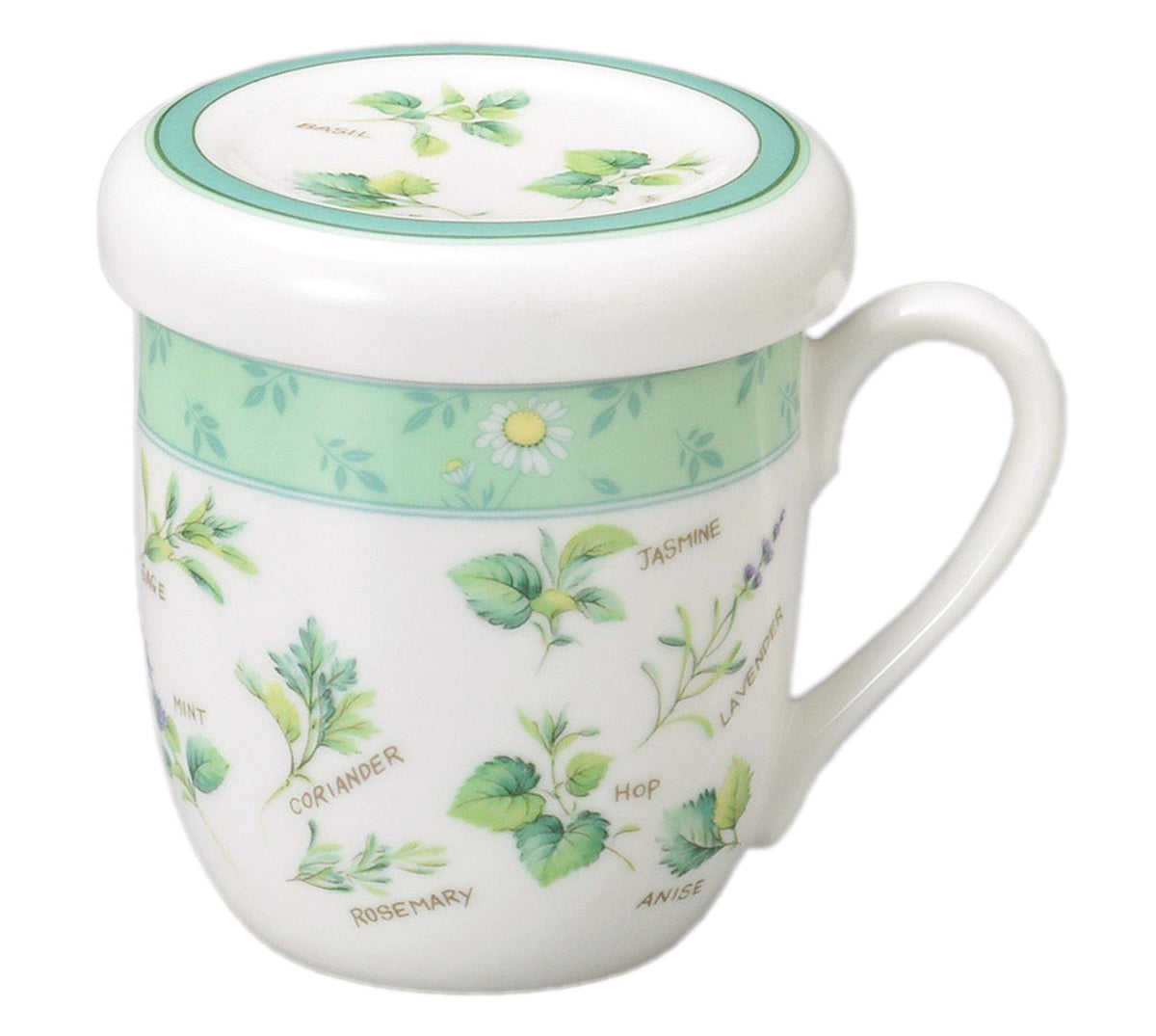 Mino Ware 76106234 Mug, Commercial Use, Made in Japan, 3.1 x 3.7 inches (7.8 x 9.5 cm), 10.1 fl oz (300 cc), Green Herb Lid with Tea