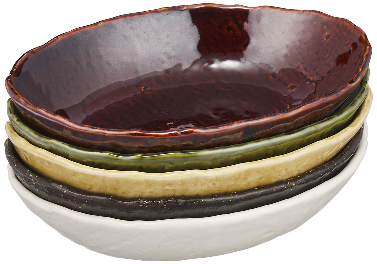 Saikai Pottery 13353 Oval Multi-Purpose Pot, Ajiwai, Made in Japan, 7.3 x 5.3 inches (18.5 x 13.5 cm), Set of 5
