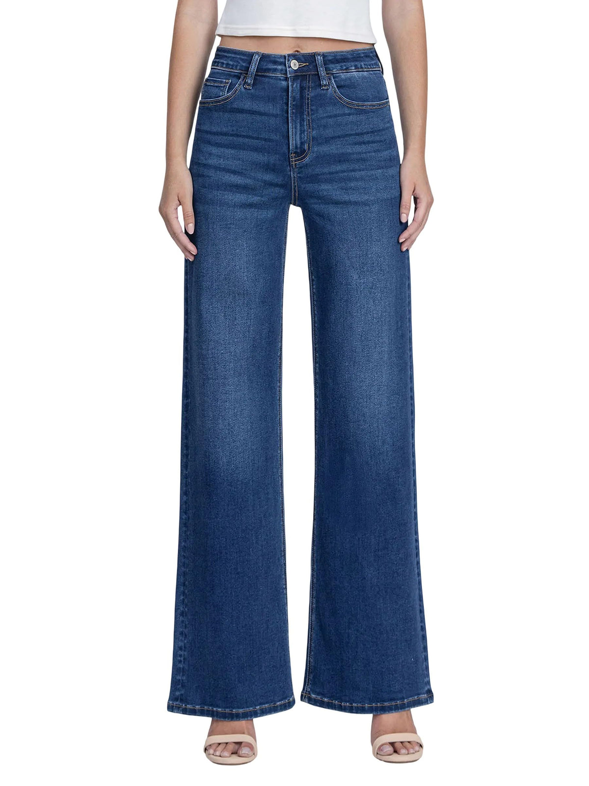 VERVET Women's Olivia Super High Rise Super Soft Wide Leg Jeans (29, Dark Denim)