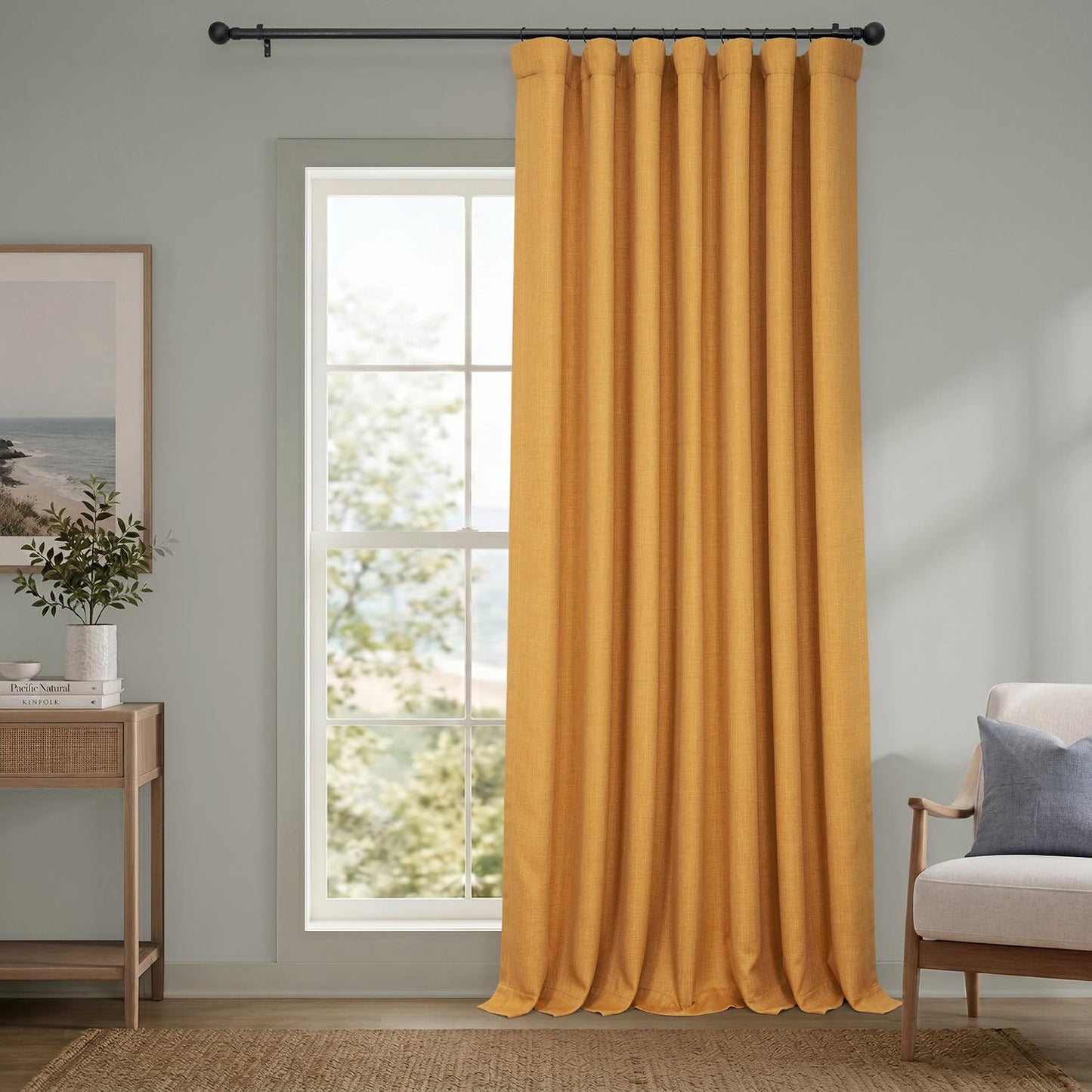 HPD Half Price Drapes - Faux Linen Curtains for Living Room (1 Panel) - 100W X 84L - Extra Wide Textured Room Darkening Curtains for Bedroom 84 Inches Long - Drapes for Home Decor, Dandelion Gold