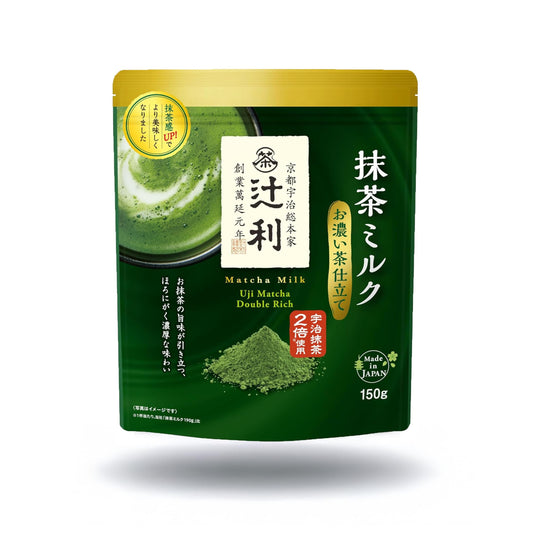 Matcha Milk Uji Double Rich Latte by Tsujiri, 150g Resealable Bag Made in Kyoto Japan