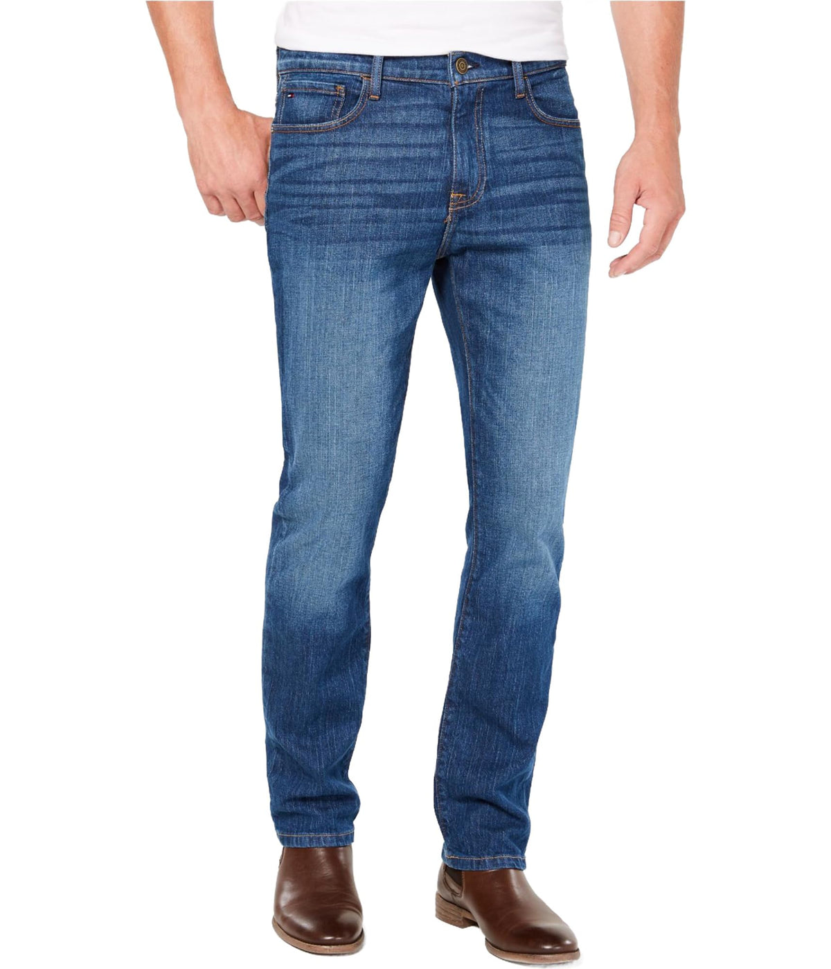 Tommy Hilfiger Mens THD Straight Fit Jeans, Medium Wash, 38W x 32L US
