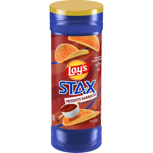 Lay’s Stax Potato Crisps Chips, Mesquite BBQ, Gluten Free, 5.5 Oz Canister Pack