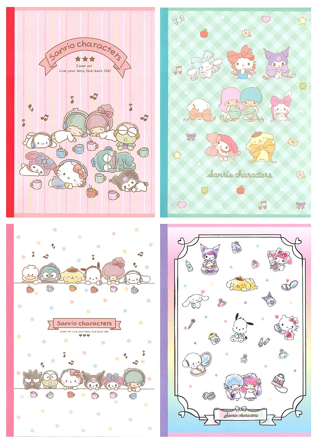 山野紙業 Yamano Paper Sanrio Notebook, A Ruled, Sanrio Characters, 4 Volumes, M/X 4PNB-M